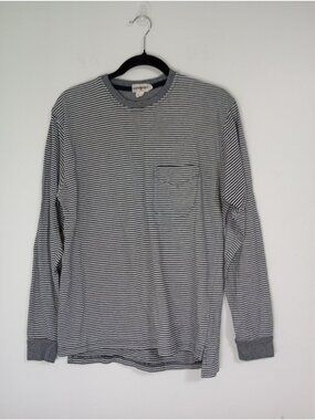 J.Crew Mens Navy/White Striped Long Sleeve Cotton Shirt With Chest Pocket Size S